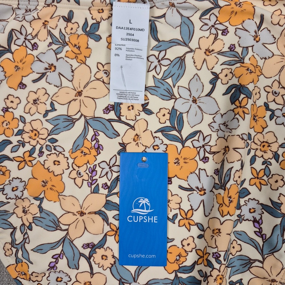 Cupshe Womens Floral Cutout One Piece Swimsuit Yellow Blue Size L New NWT - Picture 8 of 11